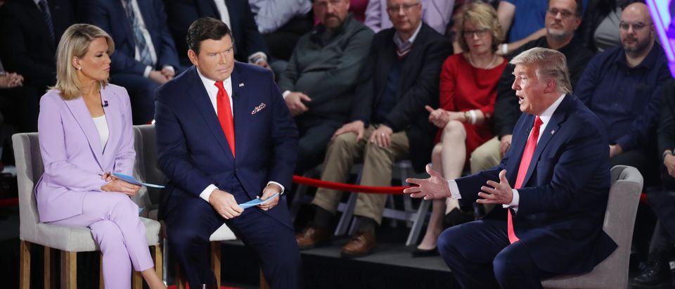 President Donald Trump participates in a Fox News Town Hall event with moderators Bret Baier and Martha MacCallum on March 05, 2020 in Scranton, Pennsylvania. (Spencer Platt/Getty Images)