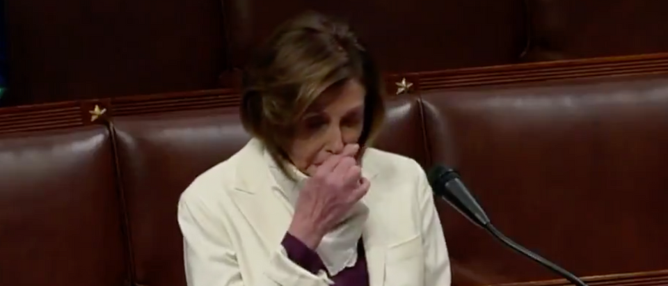 House Speaker Nancy Pelosi addresses Congress from the House floor. Screenshot/PBS