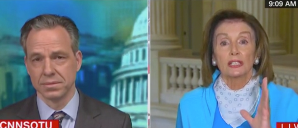 Jake Tapper talks to House Speaker Nancy Pelosi. Screenshot/CNN