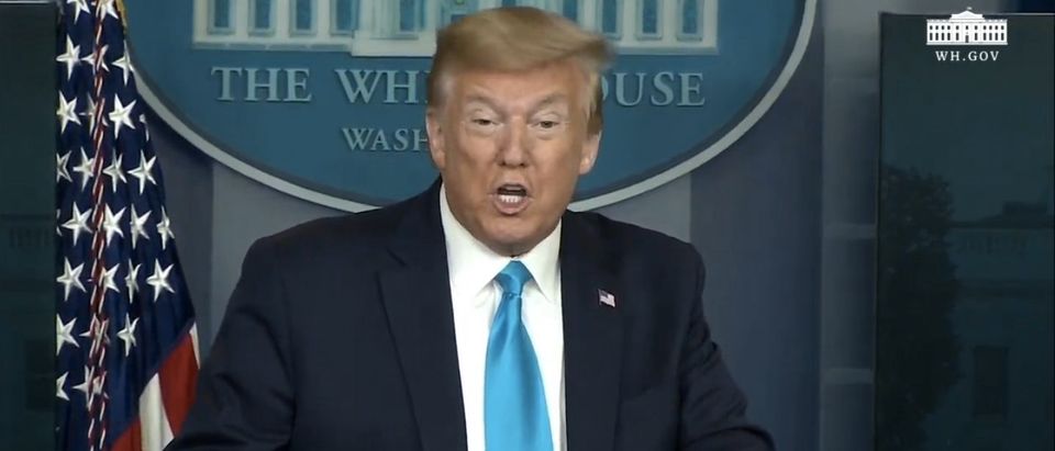 President Donald Trump delivers a coronavirus press briefing from the White House. (Screenshot/YouTube/Daily Caller)