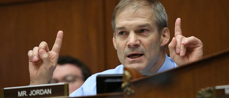 Committee ranking member Rep. Jim Jordan (R-OH) questions acting Homeland Security Secretary Kevin McAleenan while he testifies before the House Oversight and Reform Committee on July 18, 2019 in Washington, DC