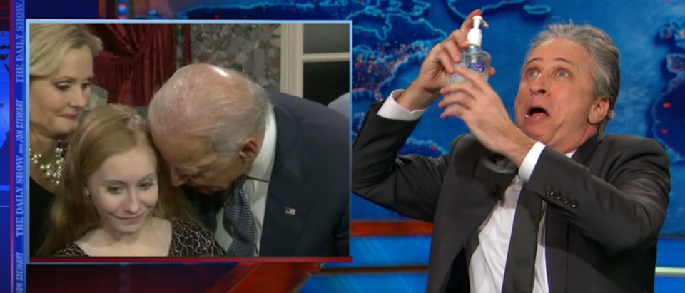 Jon Stewart made fun of Joe Biden for sniffing women (Comedy Central screengrab)
