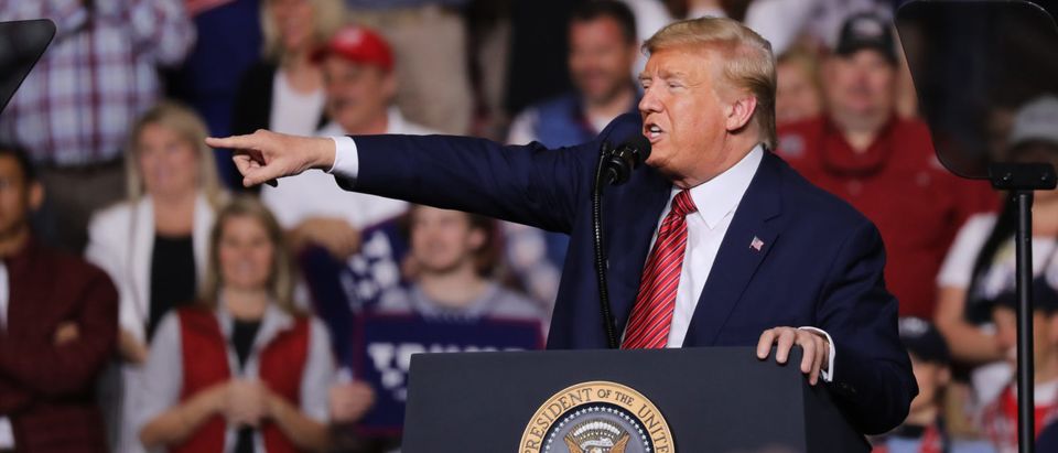 NORTH CHARLESTON, SOUTH CAROLINA - FEBRUARY 28: President Donald Trump appears at a rally on the eve before the South Carolina primary on February 28, 2020 in North Charleston, South Carolina. The Trump administration is coming under increased criticism from democrats for not doing enough to prepare America for the Coronavirus. (Photo by Spencer Platt/Getty Images)