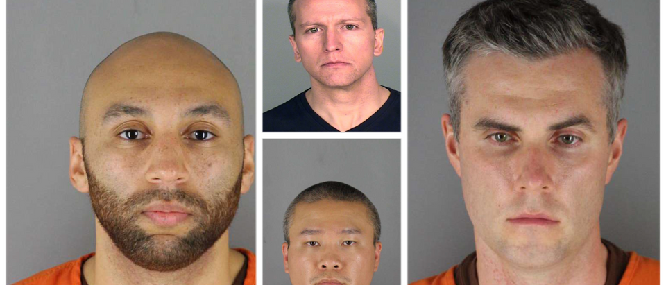 Fired Minneapolis police officers charged in the death of George Floyd. J. Alexander Kueng (left), Tou Thao (bottom middle), Derek Chauvin (top middle), Thomas Lane (right). Credit: Hennepin County Sheriffs Office via Getty Images
