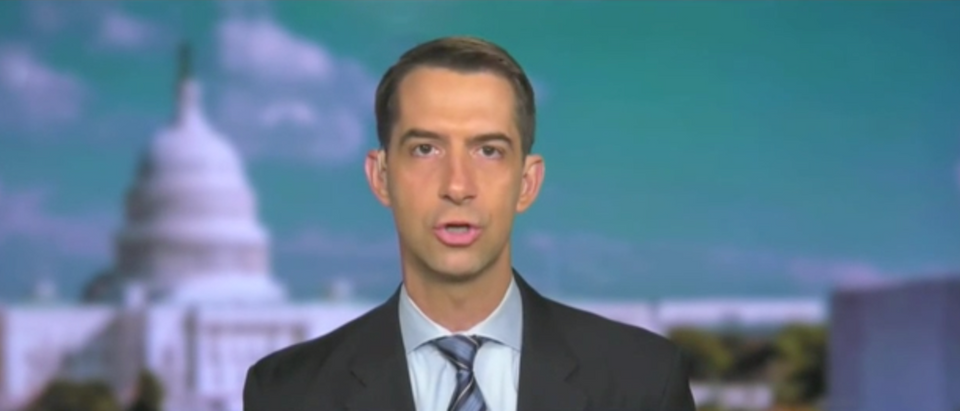 Tom Cotton ripped into the NYT after an editor resigned following backlash from his op-ed. (Screenshot Fox News Channel, Fox & Friends)