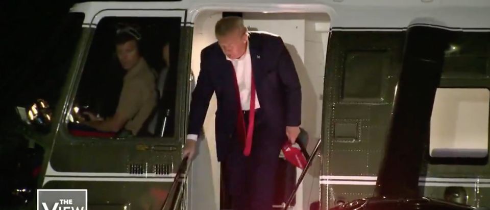 President Donald Trump disembarks Marine One after Tulsa campaign rally. Screenshot/ABC