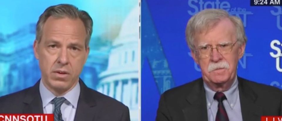 Jake Tapper speaks with John Bolton on "State of the Union." Screenshot/CNN