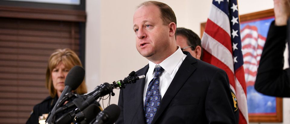 HIGHLANDS RANCH, CO - MAY 08: Colorado governor Jared Polis speaks to the media regarding the shooting at STEM School Highlands Ranch during a press conference at the Douglas County Sheriffs Office Highlands Ranch Substation on May 8, 2019 in Highlands Ranch, Colorado. One student was killed and eight others were injured in the shooting. (Michael Ciaglo/Getty Images)