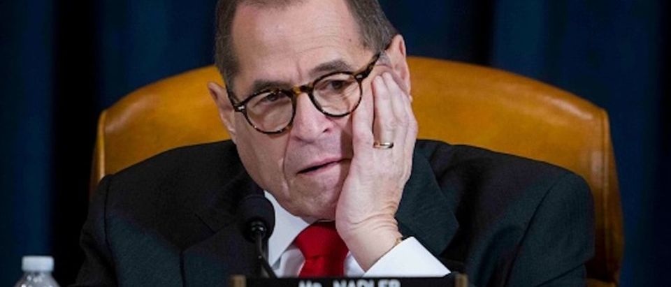 House Judiciary Committee Chairman Jerrold Nadler (D-NY) listens as Lawyers for the House Intelligence Committee testify in the Longworth House Office Building on Capitol Hill December 9, 2019 in Washington, DC