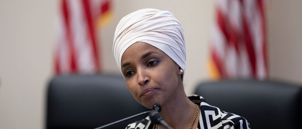 WASHINGTON, DC - FEBRUARY 12: Rep. Ilhan Omar (D-MN) speaks at the Pathway To Peace Policy panel on February 12, 2020 at the U.S. Capitol in Washington, DC. The "Pathway to Peace" initiative, launched by Rep. Omar, would stress a multilateral and diplomatic approach over military action. (Photo by Tasos Katopodis/Getty Images)