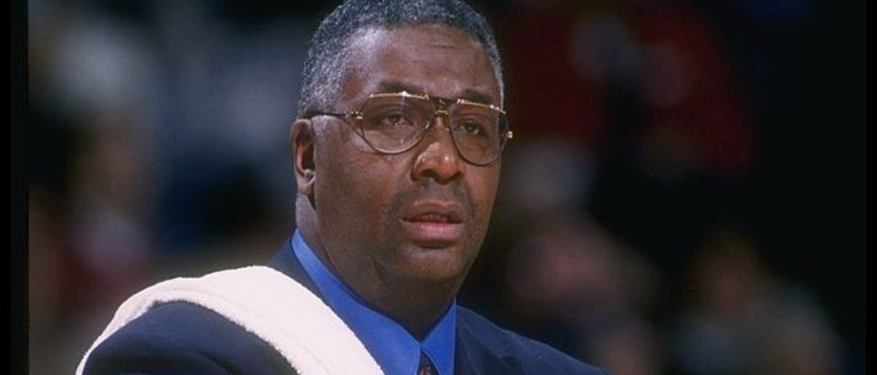 11 Jan 1997: Georgetown Hoyas head coach John Thompson looks on during a game against the Connecticut Huskies at the USAir Arena in Landover, Maryland. UConn won the game, 69-54. Mandatory Credit: Doug Pensinger /Allsport via Getty Images