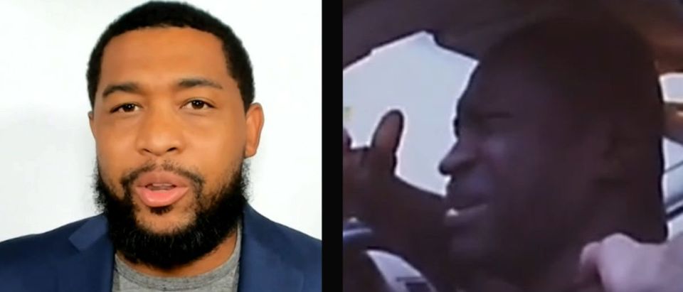 Left: Former police officer Brandon Tatum Right: Leaked footage from body cam's appear to show George Floyd's final moments. (Screenshot YouTube Daily Mail, https://www.youtube.com/watch?v=YPSwqp5fdIw)