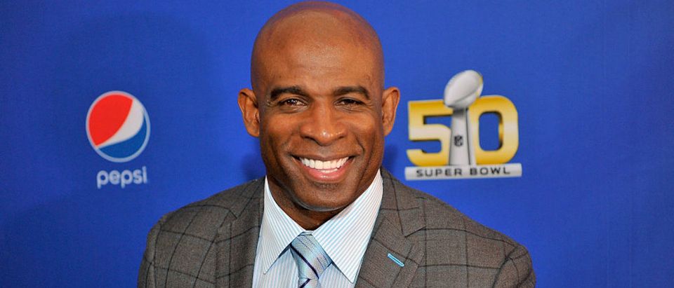 SAN FRANCISCO, CA - FEBRUARY 05: TV personality/retired NFL player Deion Sanders walks the Blue Carpet at the 2015 Pepsi Rookie of the Year Award Ceremony at Pepsi Super Friday Night at Pier 70 on February 5, 2016 in San Francisco, California. (Photo by Steve Jennings/Getty Images for Pepsi)
