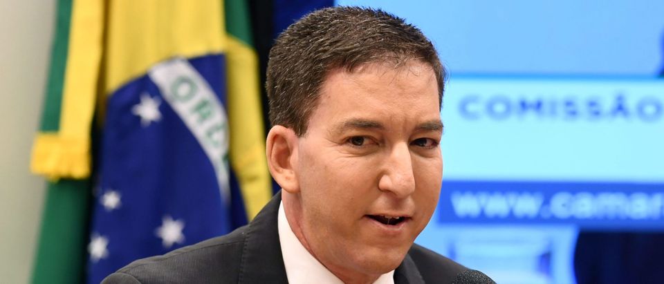 US journalist Glenn Greenwald, founder and editor of The Intercept website gestures during a hearing at the Lower House's Human Rights Commission in Brasilia, Brazil, on June 25, 2019. (EVARISTO SA/AFP via Getty Images)