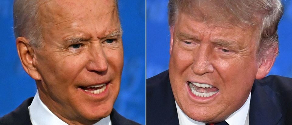 This combination of pictures created on September 29, 2020 shows Democratic Presidential candidate and former US Vice President Joe Biden (L) and US President Donald Trump speaking during the first presidential debate at the Case Western Reserve University and Cleveland Clinic in Cleveland, Ohio on September 29, 2020. (Photo by JIM WATSON,SAUL LOEB/AFP via Getty Images)