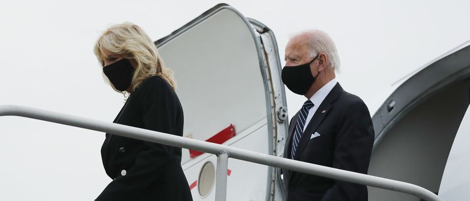 Democratic presidential nominee and former Vice President Joe Biden and Dr. Jill Biden arrive at Newark Liberty Airport ahead of a remembrance ceremony on the 19th anniversary of the September 11 terror attacks September 11, 2020 in Newark, New Jersey. (Chip Somodevilla/Getty Images)