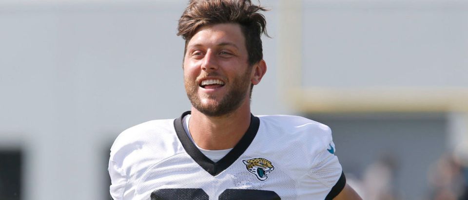 Aug 16, 2020; Jacksonville, Florida, United States; Jacksonville Jaguars tight end Tyler Eifert (88) runs down the field during training camp drills at the Dream Finders Homes training facility. Mandatory Credit: Reinhold Matay-USA TODAY Sports via Reuters