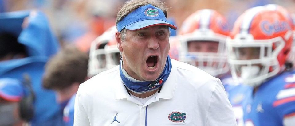 Oct 3, 2020; Gainesville, FL, USA; Florida Gators head coach Dan Mullen reacts during a game against South Carolina at Ben Hill Griffin Stadium, in Gainesville, Fla. Oct. 3, 2020. Mandatory Credit: Brad McClenny-USA TODAY NETWORK via Reuters