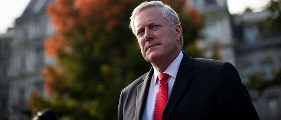 White House Chief of Staff Mark Meadows speaks to reporters following a television interview, outside the White House