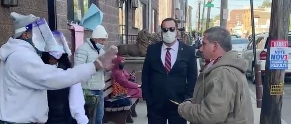 A GOP poll watcher is denied entry to a Philadelphia polling location (Screenshot Will Chamberlain @willchamberlain on Twitter)