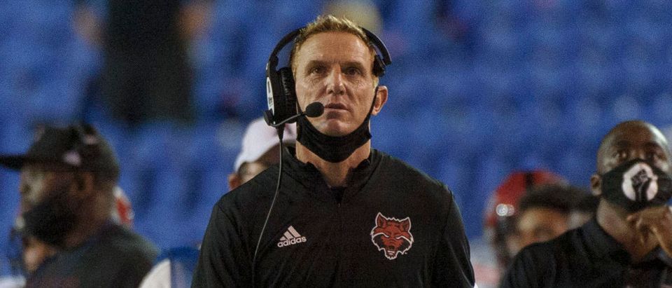 Sep 5, 2020; Memphis, Tennessee, USA; Arkansas State Red Wolves head coach Blake Anderson during the second half against the Memphis Tigers at Liberty Bowl Memorial Stadium. Mandatory Credit: Justin Ford-USA TODAY Sports via Reuters