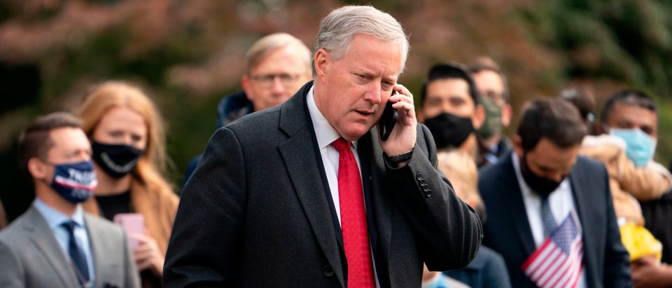 White House Chief of Staff Mark Meadows speaks on his phone as he waits for US President Donald Trump to depart the White House on October 30, 2020 in Washington, DC. - Trump travels to Michigan, Wisconsin and Minnesota for campaign rallies. (Photo by ANDREW CABALLERO-REYNOLDS/AFP via Getty Images)