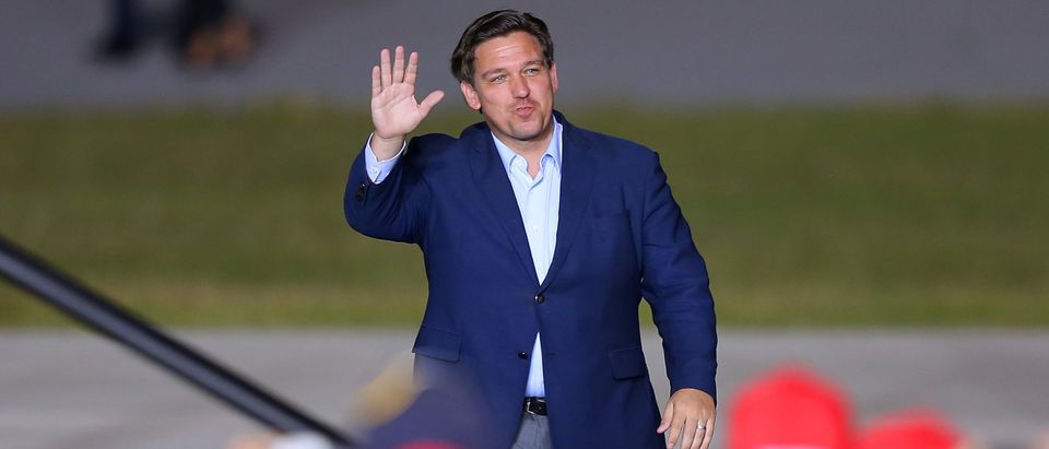 PENSACOLA, FL - OCTOBER 23: Florida Governor Ron DeSantis waves to supporters during a rally for President Donald Trump on October 23, 2020 in Pensacola, Florida. With less than two weeks before the general election, President Trump looks to close the gap between him and Democratic presidential candidate former Vice President Joe Biden. (Jonathan Bachman/Getty Images)