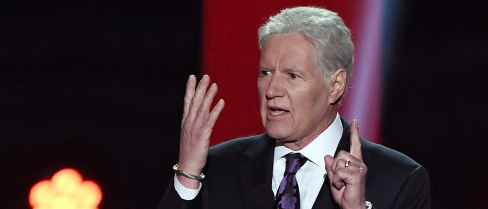 "Jeopardy!" host Alex Trebek presents the Hart Memorial Trophy during the 2019 NHL Awards at the Mandalay Bay Events Center on June 19, 2019 in Las Vegas, Nevada. (Photo by Ethan Miller/Getty Images)