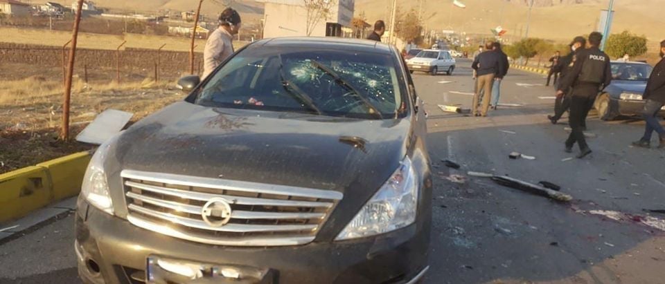 A view shows the scene of the attack that killed Prominent Iranian scientist Mohsen Fakhrizadeh, outside Tehran