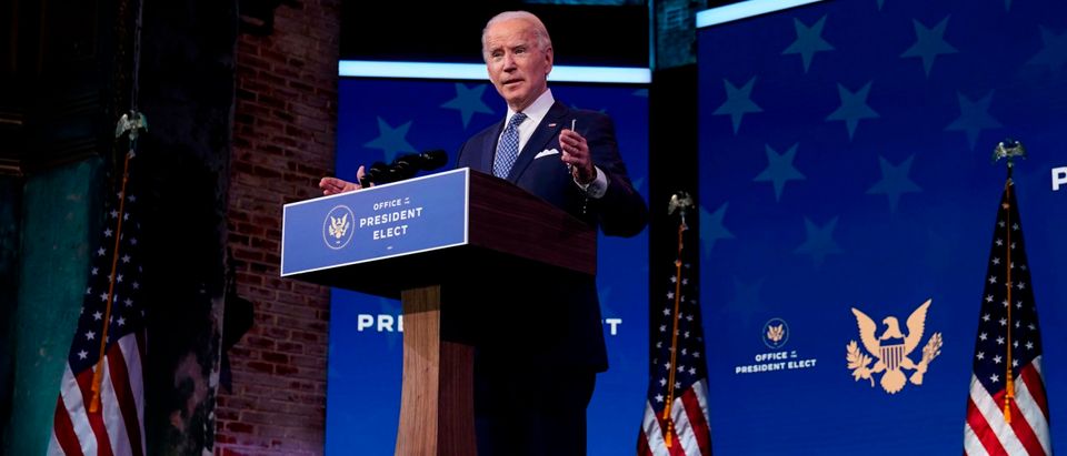 US President-Elect Joe Biden delivers remarks before the holiday at The Queen in Wilmington, Delaware on December 22, 2020. (Photo by ALEX EDELMAN/AFP via Getty Images)