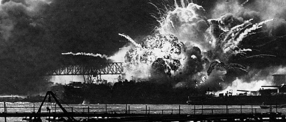 379570 19: (FILE PHOTO) The USS Shaw explodes during the Japanese raid on Pearl Harbor December 7, 1941. December 7, 2001 marks the 60th anniversary of the Japanese attack on Pearl Harbor. (Photo by National Archive/Getty Images)