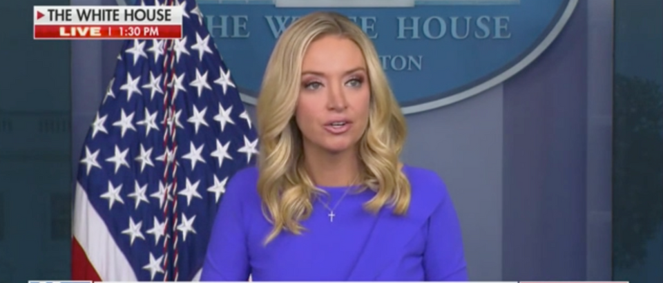 Jim Acosta yelled at Kayleigh McEnany as she left the room on Thursday and accused her of spreading disinformation. (Screenshot Fox News)