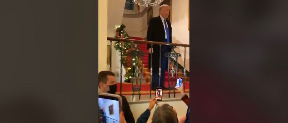 President Trump attends a Christmas Party at the White House. (Screenshot/Facebook/PamPollard)
