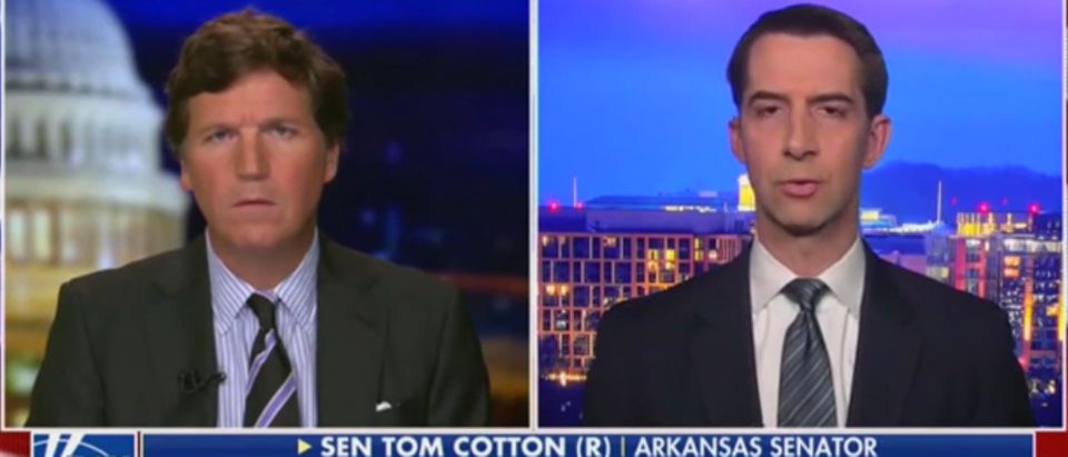 Fox News host Tucker Carlson and Sen. Tom Cotton (R-AR)