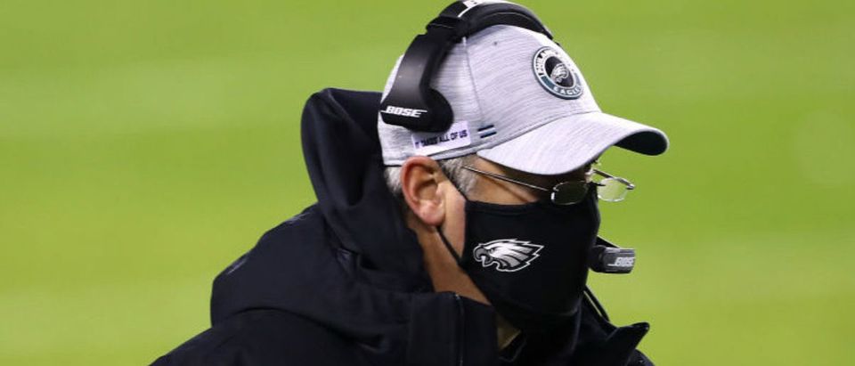 PHILADELPHIA, PENNSYLVANIA - JANUARY 03: Head coach Doug Pederson of the Philadelphia Eagles looks on during the first quarter of the game against the Washington Football Team at Lincoln Financial Field on January 03, 2021 in Philadelphia, Pennsylvania. (Photo by Mitchell Leff/Getty Images)