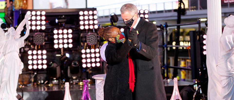 Mayor of New York City, Bill de Blasio and Chirlane McCray dance onstage in Times Square during 2021 New Year’s Eve celebrations on December 31, 2020 in New York City. (Gary Hershorn-Pool/Getty Images)
