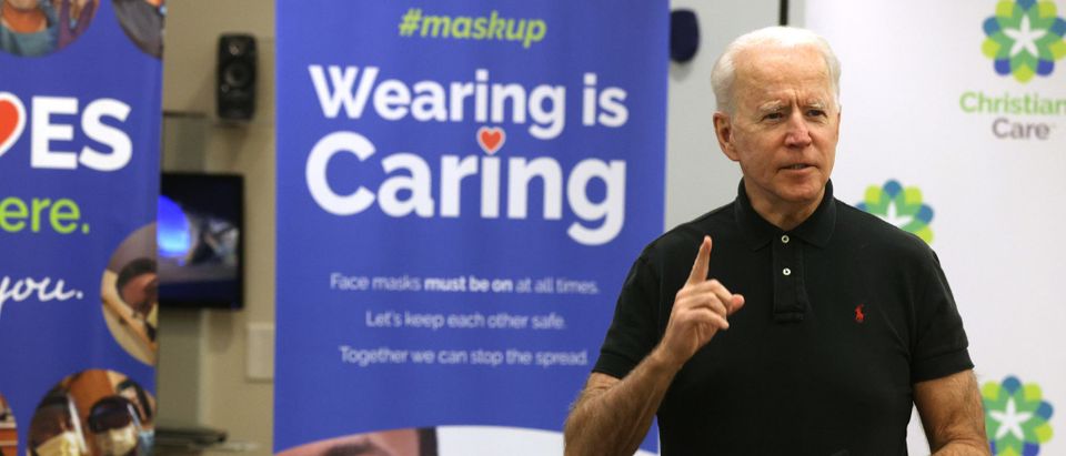 President-elect Joe Biden speaks to the press after receiving his second dose of the Pfizer/BioNTech COVID-19 vaccination at ChristianaCare Christiana Hospital on January 11, 2021 in Newark, Delaware. (Alex Wong/Getty Images)