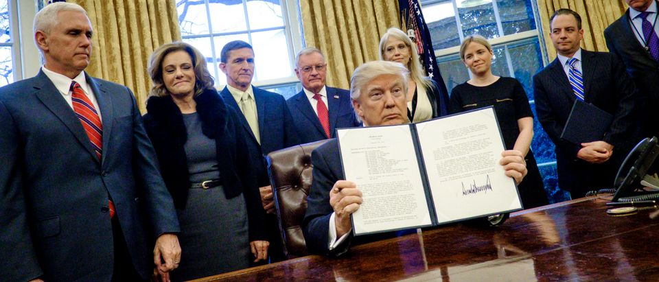 President Trump Signs Executive Orders In The Oval Office
