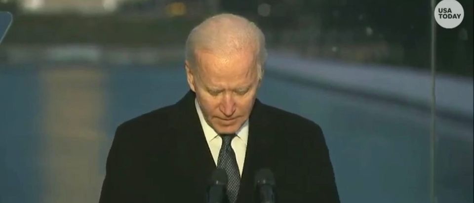 Joe Biden visits a COVID-19 memorial. (Screenshot/Youtube/USA Today)