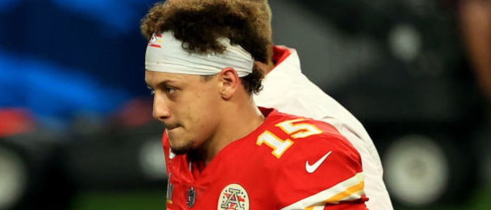 TAMPA, FLORIDA - FEBRUARY 07: Patrick Mahomes #15 of the Kansas City Chiefs leaves the field after losing in Super Bowl LV against the Tampa Bay Buccaneers at Raymond James Stadium on February 07, 2021 in Tampa, Florida. (Photo by Mike Ehrmann/Getty Images)