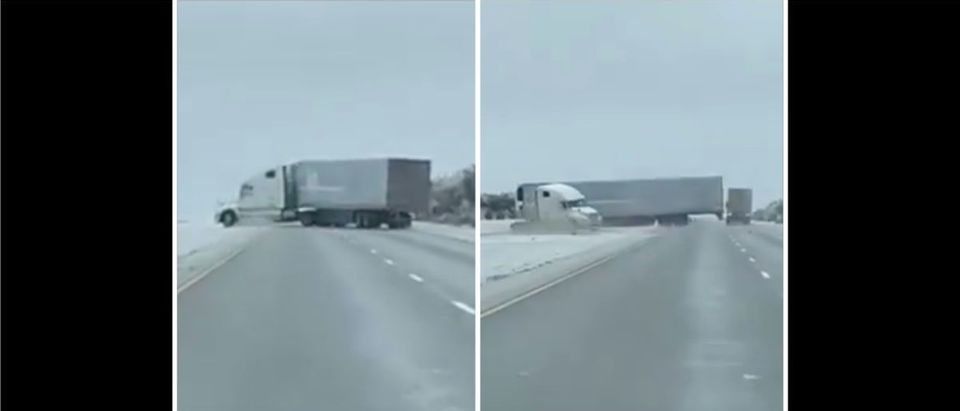 Semi-Truck Video (Credit: Screenshot/Twitter Video https://twitter.com/kxan_news/status/1360996570750148610)