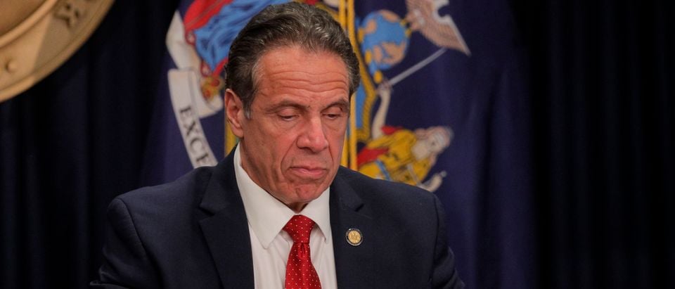 NEW YORK, NEW YORK - MARCH 24: New York Governor Andrew Cuomo speaks during a news conference at his office on March 24, 2021 in New York City. Cuomo gave an update on the state's COVID-19 response and took questions from the media. (Photo by Brendan McDermid-Pool/Getty Images)