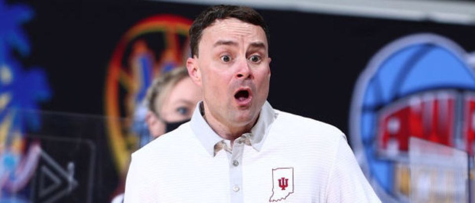 EAST LANSING, MICHIGAN - MARCH 02: Head coach Archie Miller of the Indiana Hoosiers reacts in the second half of the game against the Michigan State Spartans at Breslin Center on March 02, 2021 in East Lansing, Michigan. (Photo by Rey Del Rio/Getty Images)