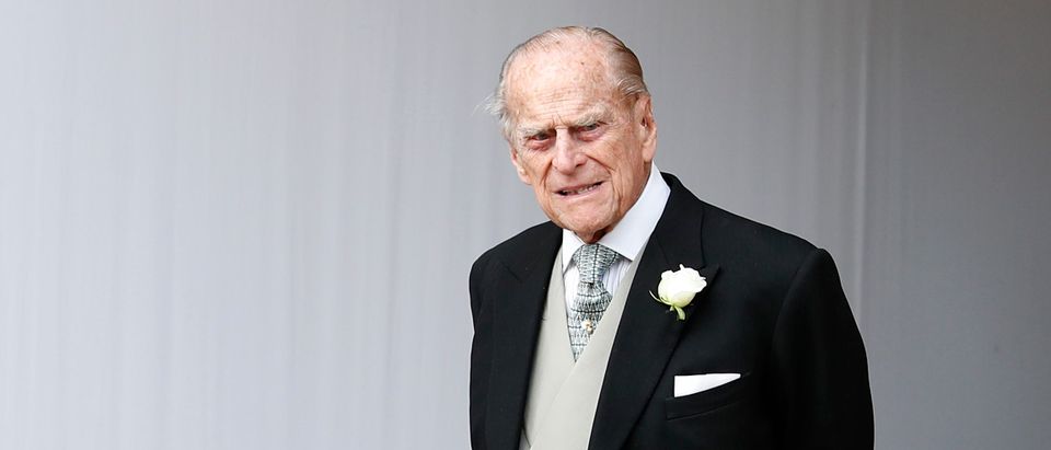Prince Philip, Duke of Edinburgh attends the wedding of Princess Eugenie of York to Jack Brooksbank at St. George's Chapel on October 12, 2018 in Windsor, England.