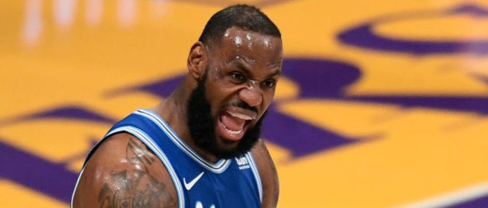 LOS ANGELES, CALIFORNIA - MARCH 16: LeBron James #23 of the Los Angeles Lakers argues for a foul during the third quarter against the Minnesota Timberwolves at Staples Center on March 16, 2021 in Los Angeles, California. (Photo by Harry How/Getty Images)