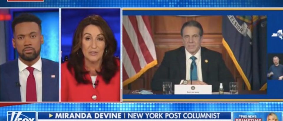 Lawrence Jones and Miranda Devine discuss allegations against New York Gov. Andrew Cuomo. Screenshot/Fox News