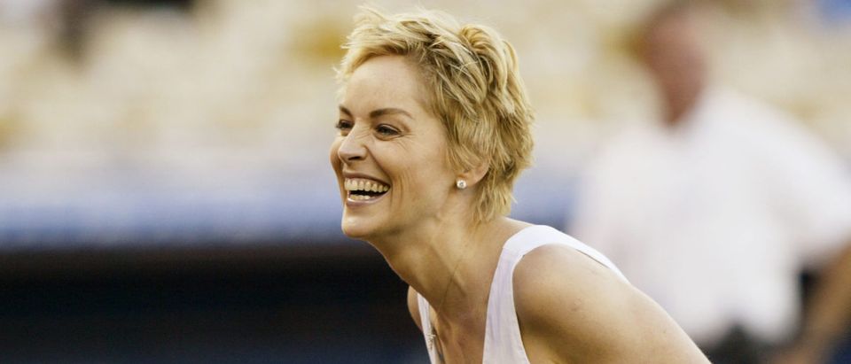 Sharon Stone throws first pitch