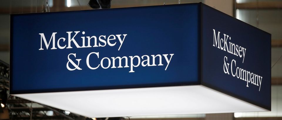 FILE PHOTO: Logo of McKinsey and Company is seen at VivaTech fair in Paris
