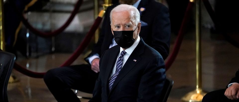 U.S. President Joe Biden attends the lying in honor ceremony of U.S. Capitol Police officer William “Billy” Evans on Capitol Hill in Washington, DC, U.S. April 13, 2021. (Amr Alfiky/Pool via REUTERS)
