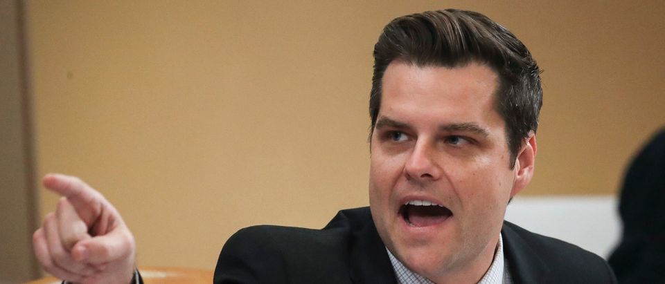 Rep. Matt Gaetz (R-FL) accuses Democrats of wanting to take a break for a press conference as they hear testimony from counsel before the House Judiciary Committee in the Longworth House Office Building on Capitol Hill December 9, 2019 in Washington, DC. (Drew Angerer/Getty Images)